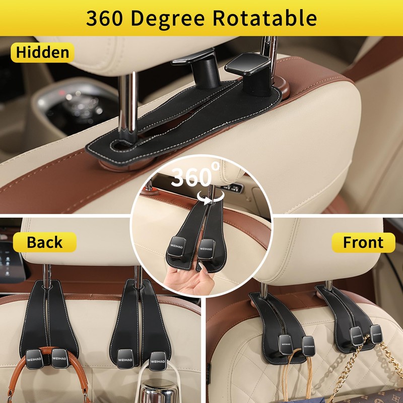 WEIHAO Car Purse Hook, Leather Back Seat Storage Hook, Double
