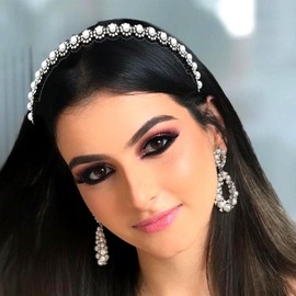 Sinalty Pearl Flower Headbands Black Thin Headband Non Slip Rhinestones Hair Accessories for Women(2 Pcs)