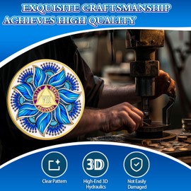 Blue Lotus 7 Year Sobriety Coin - Recovery & Growth Mandala AA Medallion, Recovery Chip with Bible Verses, Alcohol Free Anniversary Celebration AA Coin, Clean Living Sobriety Gifts for Men Women