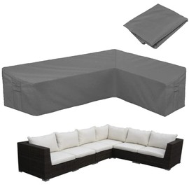 SUNSURE Patio L-Shaped Sectional Couch Sofa Cover Waterproof Outdoor Furniture Cover 420D Heavy Duty V-Shaped Sectional Couch Cover Gray Lawn Garden Furniture Set Covers with Buckle Strap (112"x87")