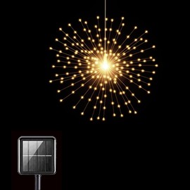 PXBNIUYA Solar Starburst Sphere Lights,200 LED Firework Light, 8 Modes Dimmable Waterproof Hanging Fairy Light, Copper Wire Lights for Patio Tent Parties Christmas (Warm White)