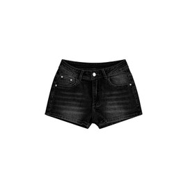 WDIRARA Women's Cross Embroidery Rhinestone Mini Denim Shorts Y2k Grunge Punk Jean Shorts