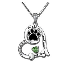 SUPAC Dog Paw Love Pendant Necklace, to the moon and back, I love you- Jewlery Gift for Birthdays or Christmas. Multiple Color Options of Simulated Diamond, Adjustbale, Metal, Rhinestone