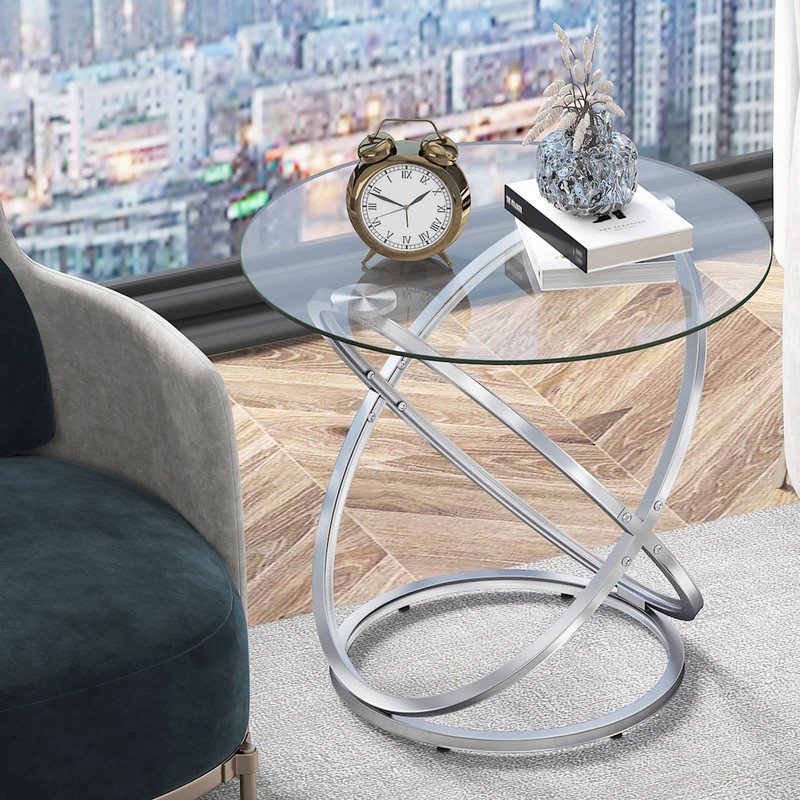 OIOG Glass Round End Table, Modern Contemporary Side Table for