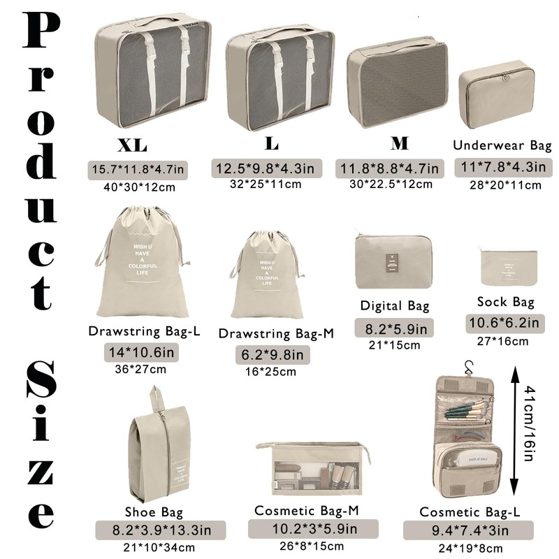 Packing Cubes, Lightweight Travel Luggage Organizers with Shoe Bag, Toiletry
