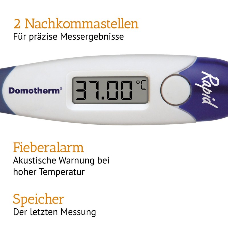 Domotherm Domotherm Rapid - digitales Fieberthermometer mit 2 Nachkommastellen, Messwertspeicher,