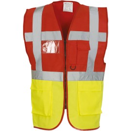Yoko Men's Yk002/Hvw801 Multi-Functional Executive Hi-Vis Waistcoat - Red/Yellow, Medium