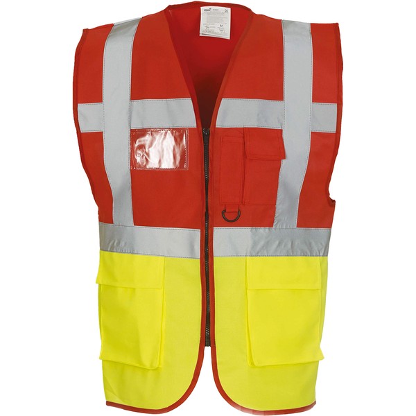 Yoko Men's Yk002/Hvw801 Multi-Functional Executive Hi-Vis Waistcoat - Red/Yellow, Medium