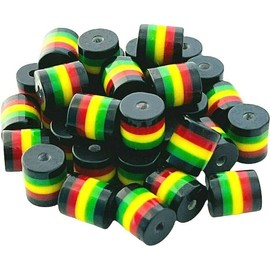 Generic 100 Rasta Jamaica UPOV Black Red Green Yellow Striped 9x8mm Round Tube Resin Beads, Small