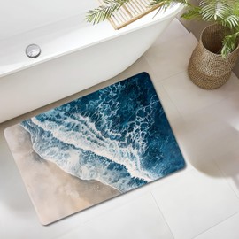 Palettease Bathroom Rug Mat, Fast Absorbent Quick Drying Diatomaceous Earth, Non Slip Rubber Backing, Safety, Easy Clean, for Bath Floor, Bathtub, Kitchen Decor(Blue Ocean Coastal Sand Beach, 17x24)