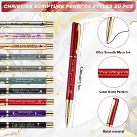 Spakon 20 Sets Christian Gift Bulk Christian Religious Pens Scripture Bible Verse Bookmarks with Plastic Bags Inspirational Church Gifts for Sunday School Pastor Men Women(Marble,Colorful)