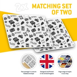 Rectangle Stickers(Set of 2) 7.5cm BW - Video Game Icons Gamer Online Fun Decals for Laptops,Tablets,Luggage,Scrap Booking,Fridges, #40972