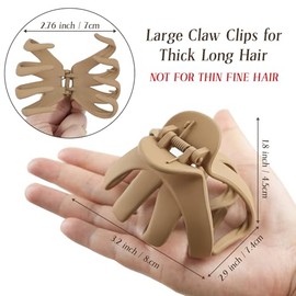 Pinzas para el cabello grueso, pinzas de pulpo mate de 3.2 pulgadas, pinzas grandes para mujeres y niñas, pinzas de mandíbula para el cabello neutro, 