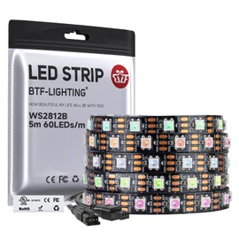 BTF-LIGHTING UL Listed WS2812B IC RGB LED Strip with Individual Addressable 5050 SMD Pure Gold Chip,5M 60LED/m 300 Pixel IP30 DC5V Full Color for DIY Chasing Lighting Project(No Adapter or Controller)