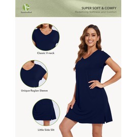 BambooBud Nightgowns for Women Short Raglan Sleeve Pajama Gowns Nightshirts Viscose from Bamboo Sleepwear Pjs S-XXL, Navy, XX-Large