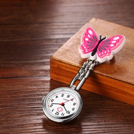 Avaner Clip-on Fob Nurse Watches: Colorful Silicone Butterfly Stainless Steel Hanging Brooch Analog Quartz Watches with Second Hand