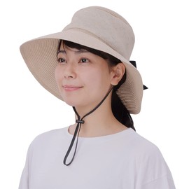 Ryoka-chan CABRINA Wide Ribbon Hat, Removable Chin Strap, Washable, Heatstroke Prevention Hat, 713 beige