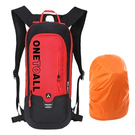 LOCAL LION Bicycle Rucksack Ski Backpack Small for Men and Women 6L Ultralight Waterproof with Hydration System for Hydration Bladder up to 2L - Ideal for Skiing - Cycling - Camping Black Red Yellow Blue, red, 6L