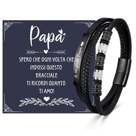 VNOX Men's Black Leather Bracelet: Dad Leather Bracelets for Men 21 cm Black Braided Leather Bracelet Multilayer Beads Bracelet for Dad Jewellery Gift