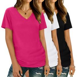 Women's Shirts Short Sleeve T Shirts Vneck Basic Tops 3 Pack Pink Black White L