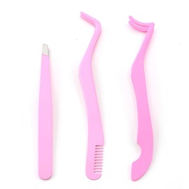 GBSTORE 3 pcs Eyelash Applicators Tools Stainless Steel Eyelash Clusters Tweezers for Eyelash Extension Lash Extension Tweezers for False Lashes Application and Removal (Pink)