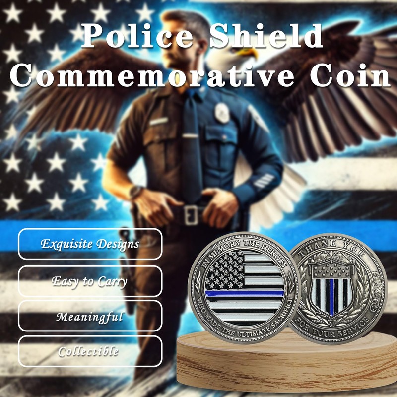 Police Challenge Coin Thin Blue Line Shield American Flag Coin