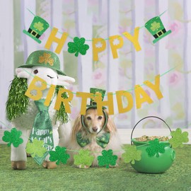 St. Patrick's Day Birthday Party Decorations- Glitter Happy Birthday Banner and Shamrock Garland, Shamrock Decorations,St. Patrick’s Day Birthday Banner,Lucky One 1st Birthday Party Decorations