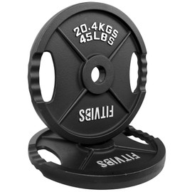 Fitvids Olympic 2-Inch Cast Iron Plate Weight Plate for Strength Training and Weightlifting, Two Hole Style, 45LB Pair