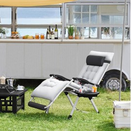 Patio Outdoor Zero Gravity Chair Chaise Lounge Reclining Chair with Full Body Cushion Camping Fishing BBQ Hunting, Porch Deck Yard Garden Swimming Pool Grey Black