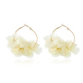 Bohemian Big Flowers Earrings Petal Dangle Drop Earrings,Women Gold Plated Petal Floral Hoop Hook Earrings for Women Dangling Statement Earrings (White)