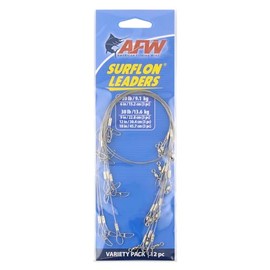 AFW Surflon Fishing Leaders Variety Pack, Nylon Coated 1x7 Stainless Steel Wire, Sleeve, Swivel, LockSnap, 20 lb 6 in (3) | 30 lb - 9 in (3), 12 in (3), 18 in (3) | Bright, 12 pc Total