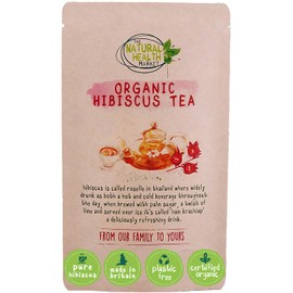 Organic Hibiscus Tea 15 bags - Plastic Free - by The Natural health Market • Roselle Tea Bags Produce a Vivid Red Tea • 100% Organic • Purple Hibiscus Plant (15 Temples)