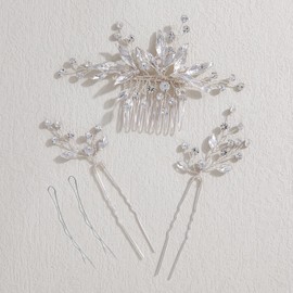 Famihot Hair Accessories, Crystal Comb, U Pins, 5-piece Set, Tree Leaf Motif, Bride Hair Headdress, Handmade Wedding Headdress Yukata, Kimono, Hair Ornament, Flower, Wedding, Reception, After-party