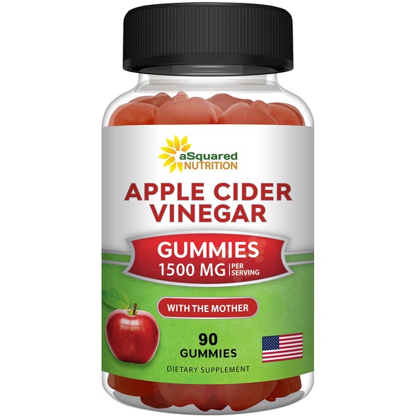 Apple Cider Vinegar Gummies - 1500mg with The Mother - 90 ACV Gummies w/ Vitamin B6 & B12, Folic Acid - Vegan Gummy Supplement Alternative to Capsules Pills & Drink