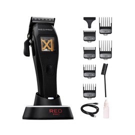 RED Pro X-King Cordless Hair Clipper for Men Hair Cutting, Strong & Fast Vector Motor, DLC Diamond Like Carbon Coated Blade, Rechargeable USB-C Charging Cradle, 6 Guards (Black)