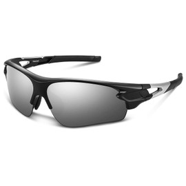 BEACOOL Sports Sunglasses, TR90 TAC, Lightweight, Polarized Lenses, Baseball, Cycling, Running, Mountain Climbing, Fishing, Golf, Driving, UV400, UV Protection, Unisex, Safe, Clear (Black & Silver)
