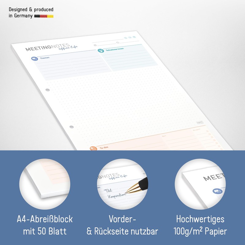 Häfft Meeting-Notes Pad A4 with 50 Sheets & Perforation for