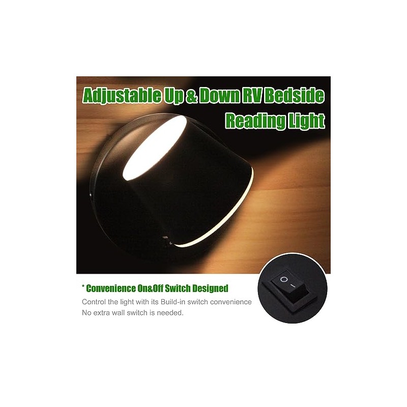 RV LED Bedside Reading Light with Switch - 2 Pack,