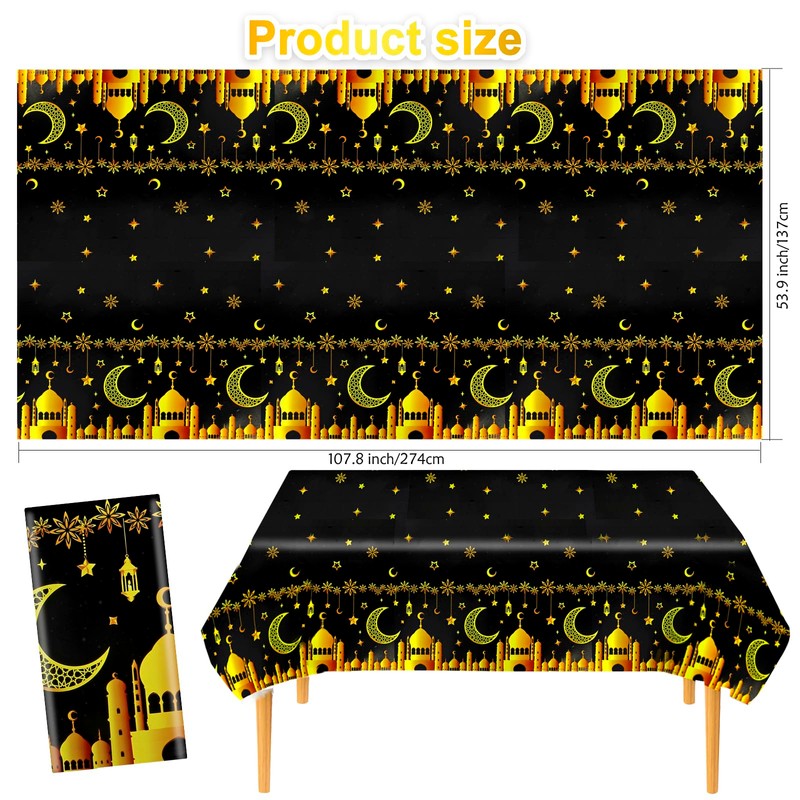 HOWAF 2 Ramadan Tablecloth Eid Mubarak Disposable Plastic Tablecloths, PVC