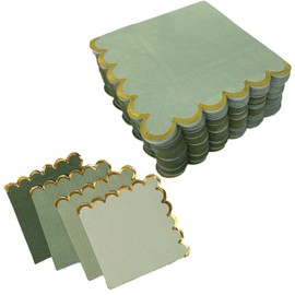 SUNTRADE Cocktail Napkins with Gold Foil, Green, Scalloped Edges, 100 Pack