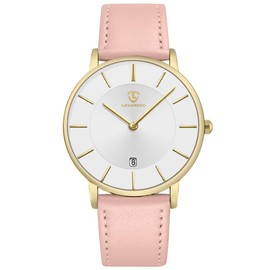 L LAVAREDO Watch for Men, Extremely Thin Mens Watches Minimalist Analog Men's Leather Wrist Watches with Time/Date, Birthday Gift for Men Boyfriend