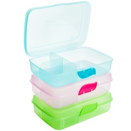Julian Children's Lunch Box with Compartments, Pack of 3, Lunch Boxes with 3 Dividers and Click Closure, Children's Lunch Box without BPA, 100% Recyclable Breakfast Box, Green, Blue and Pink