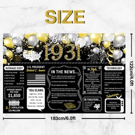 Dill-Dall Back in 1931 Backdrop Large Wall Banner, Happy 93rd Birthday Anniversary Class Reunion Party Hanging Sign Poster Decorations Supplies Photography Background for Men Women