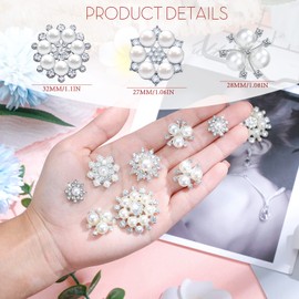 66 Pieces Craft Pearl Crystal Rhinestone Buttons Flower Faux Pearl Bouquet Embellishments for Crafting Flat Back Decorative Button DIY Jewelry Making Supplies Wedding Bouquet Jewelry (Silver)