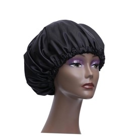 Beavorty 3pcs Silk Double Satin Sleeping Drawstring Hair Organizing Hat for Women Soft and Bonnet to Protect Curly Hair While Sleeping Black Color and Styling