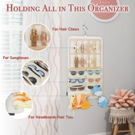 HUHYNN Claw Clip Organizer, Double-sided Hair Claw Organizer for Headbands, Hair Bows, Hair Clips, Sunglasses(Beige)