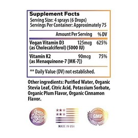 Ideal Infusion Ideal Infusion Vegan Vitamin D3 5000 iu with K2 (MK-7) Liquid Spray: Organic Plum with Cinnamon - Bone Health, Immune Support, Bone Structure (75 Servings)