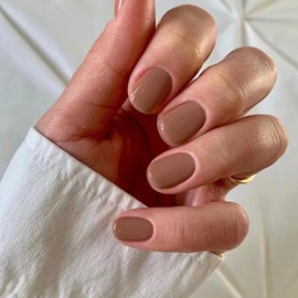 AddFavor 240pcs Press on Nails Short Square Fake Nails Glossy Full Cover Acrylic Artificial Glue on Nails Kit for Women and Girls, Brown Nails