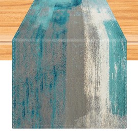 Kiatuniya Table Runner Turquoise 33 x 183 cm Table Decoration Modern Art Painting Short Washable Table Decoration for Christmas Party Weddings Holidays Birthday Kitchen Decoration