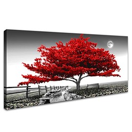 Wall Art for living Room Red Tree Landscape Canvas Wall Decor 1 Pieces Modern Landscape Canvas print Artwork Contemporary Nature Pictures Painting Giclee Prints Framed Ready to Hang 20" x 40"inch